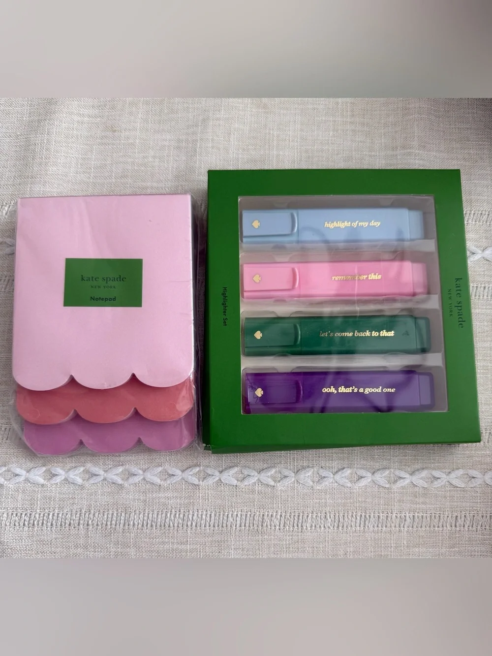 kate spade Pink Scallop Notepad & Pastel Highlighter Set